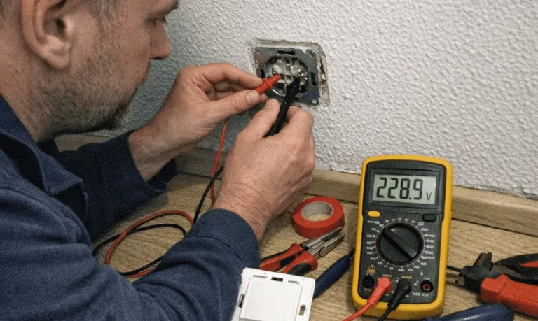 Prüfung der Spannung an einer Herdanschlussdose mit Multimeter