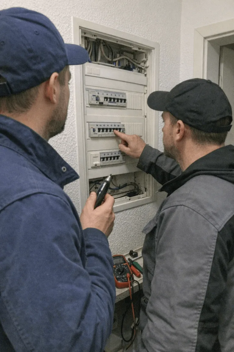 Team von Zankl Elektro bei der Überprüfung einer Elektroinstallation