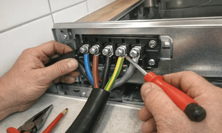 Elektrischer Anschluss eines Herd-Sets in einer modernen Küche